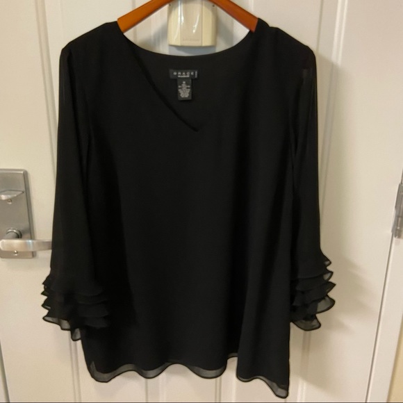 V Neck Blouse with Ruffled Sleeves - Picture 2 of 6
